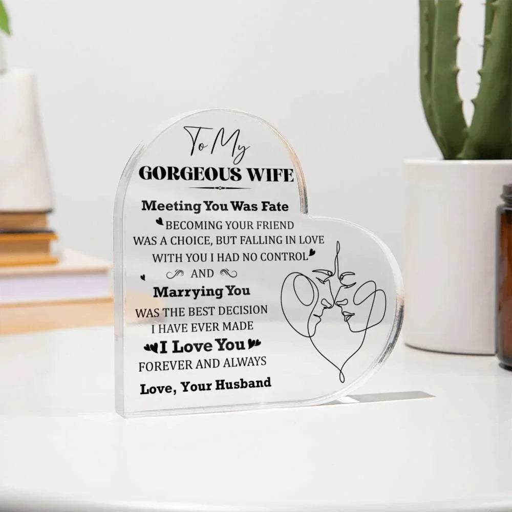 Heart-Shaped Acrylic Plaque for Wife - "Meeting You Was Fate" Romantic Gift for Valentine's Day, Anniversary, or Birthday