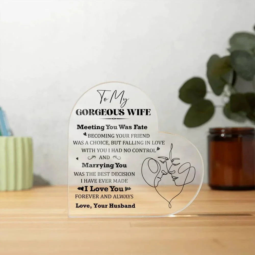 Heart-Shaped Acrylic Plaque for Wife - "Meeting You Was Fate" Romantic Gift for Valentine's Day, Anniversary, or Birthday
