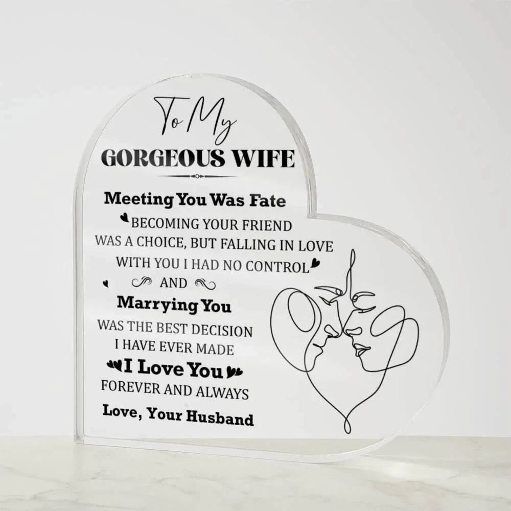 Heart-Shaped Acrylic Plaque for Wife - "Meeting You Was Fate" Romantic Gift for Valentine's Day, Anniversary, or Birthday