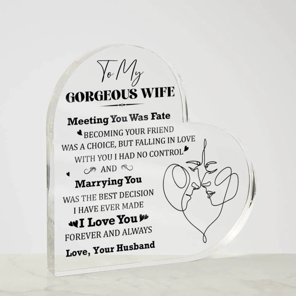 Heart-Shaped Acrylic Plaque for Wife - "Meeting You Was Fate" Romantic Gift for Valentine's Day, Anniversary, or Birthday