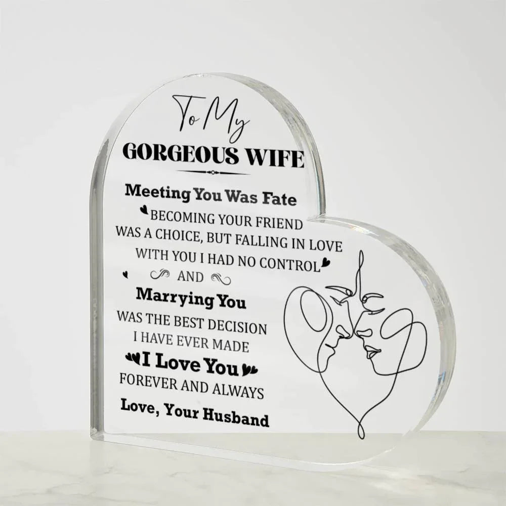 Heart-Shaped Acrylic Plaque for Wife - "Meeting You Was Fate" Romantic Gift for Valentine's Day, Anniversary, or Birthday