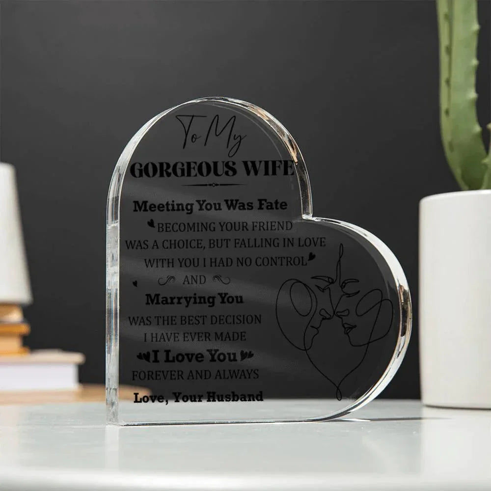 Heart-Shaped Acrylic Plaque for Wife - "Meeting You Was Fate" Romantic Gift for Valentine's Day, Anniversary, or Birthday