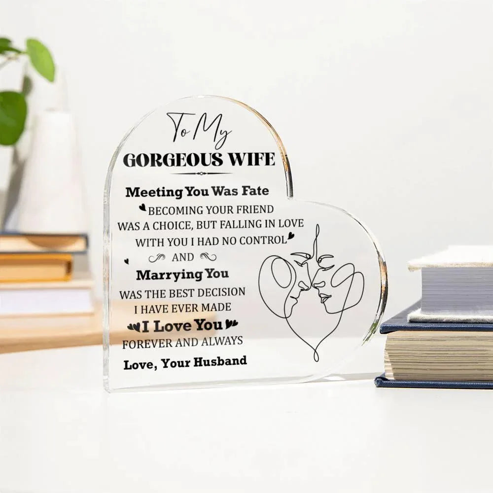 Heart-Shaped Acrylic Plaque for Wife - "Meeting You Was Fate" Romantic Gift for Valentine's Day, Anniversary, or Birthday