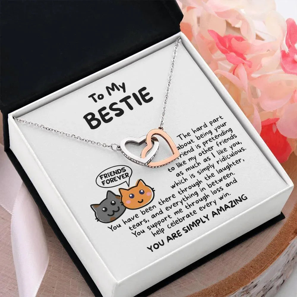 Gift for your Bestie, You are Amazing Interlocking Hearts Necklace