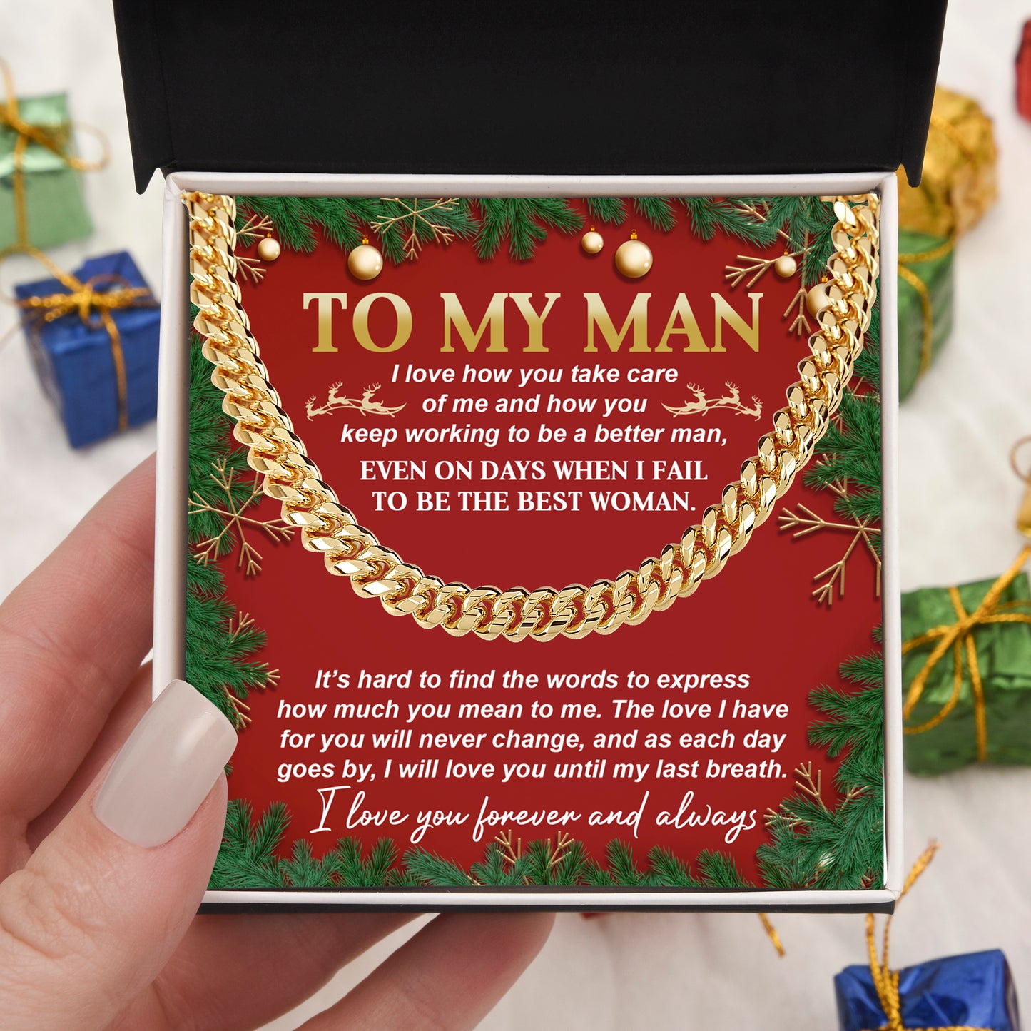 Gift for My Man - Never Change - Cuban Link Chain Necklace - Mallard Moon Gift Shop