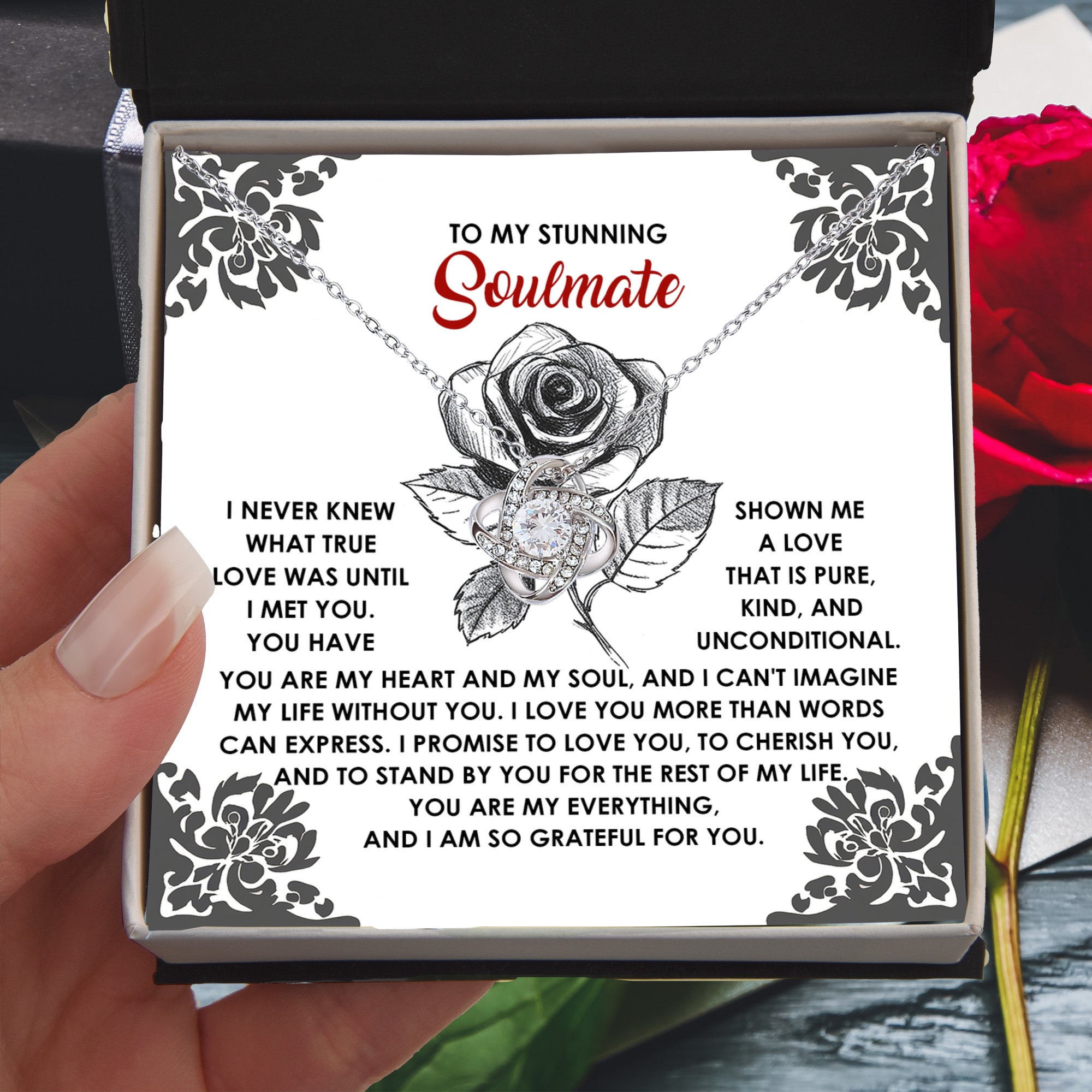 To My Stunning Soulmate Love Knot Necklace – A Romantic Gift to Cherish and Celebrate Unconditional Love - Mallard Moon Gift Shop