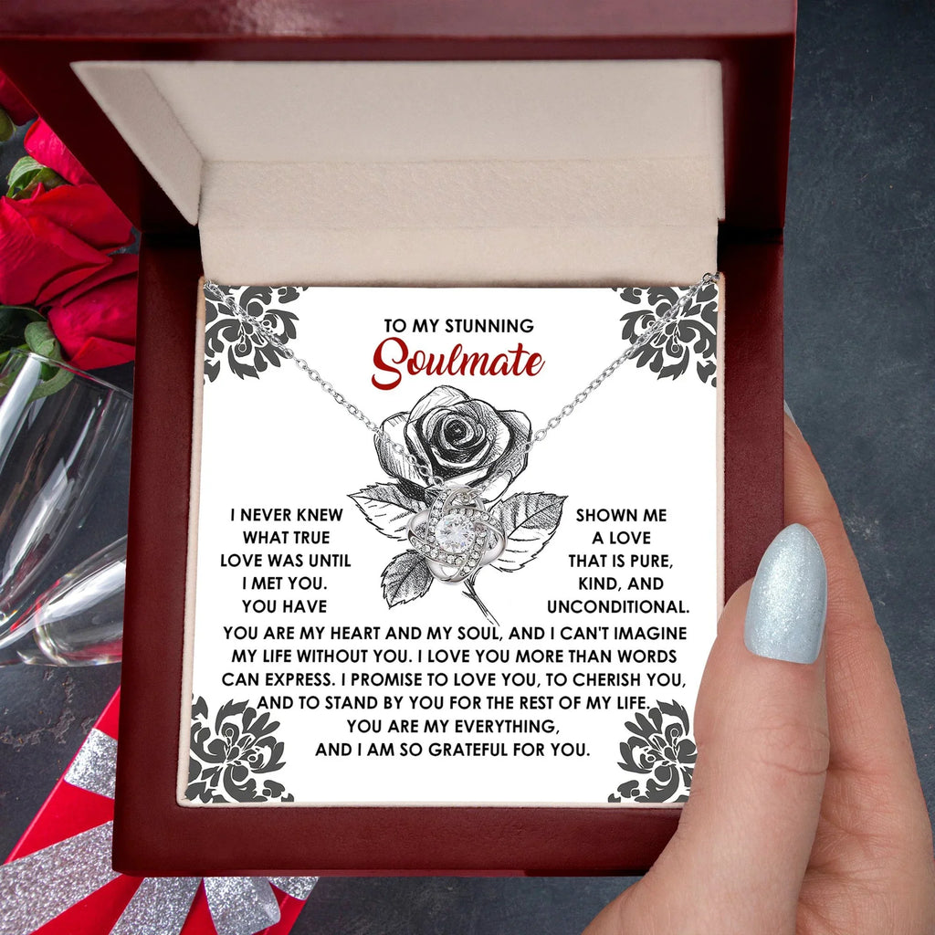 To My Stunning Soulmate Love Knot Necklace – A Romantic Gift to Cherish and Celebrate Unconditional Love