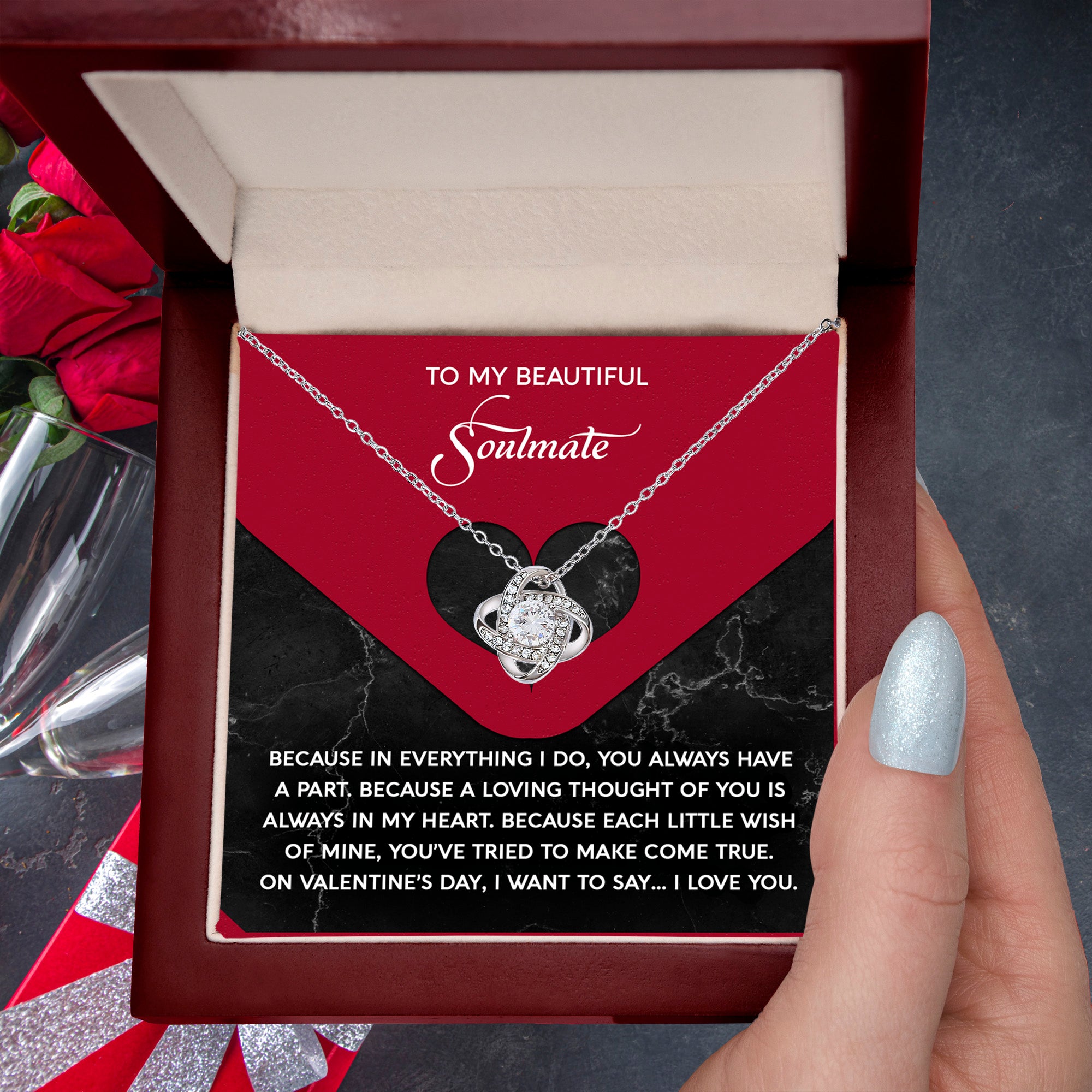 To My Beautiful Soulmate - Love Knot Necklace – A Romantic Valentine’s Day Gift Full of Love and Gratitude - Mallard Moon Gift Shop