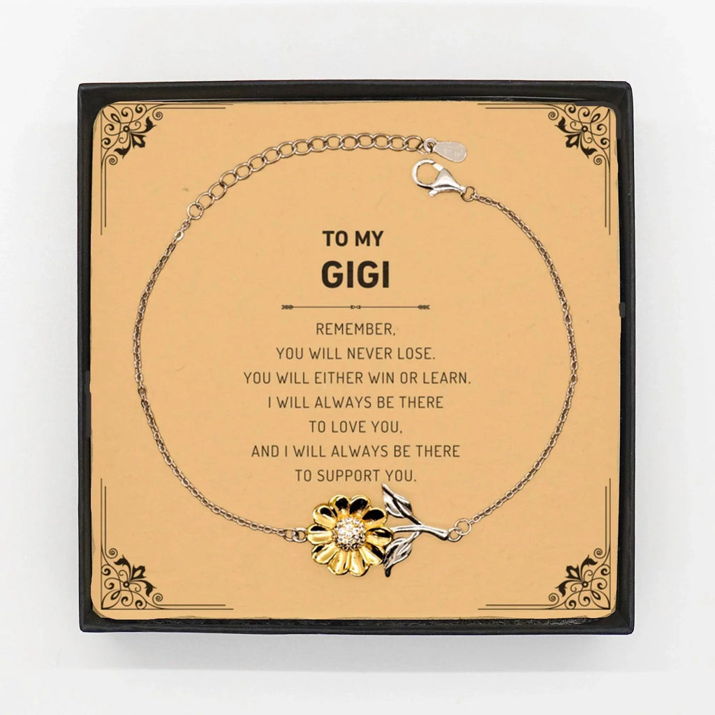 Gigi Gifts, To My Gigi Remember, you will never lose. You will either WIN or LEARN, Keepsake Sunflower Bracelet For Gigi Card, Birthday Christmas Gifts Ideas