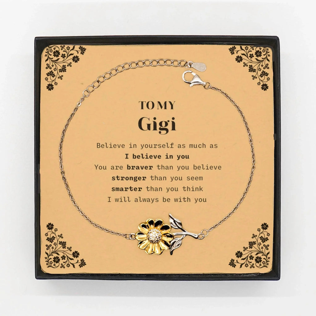 Gigi Sunflower Bracelet Gifts, To My Gigi You are braver than you believe, stronger than you seem, Inspirational Gifts For Gigi Card, Birthday, Christmas Gifts For Gigi Men Women