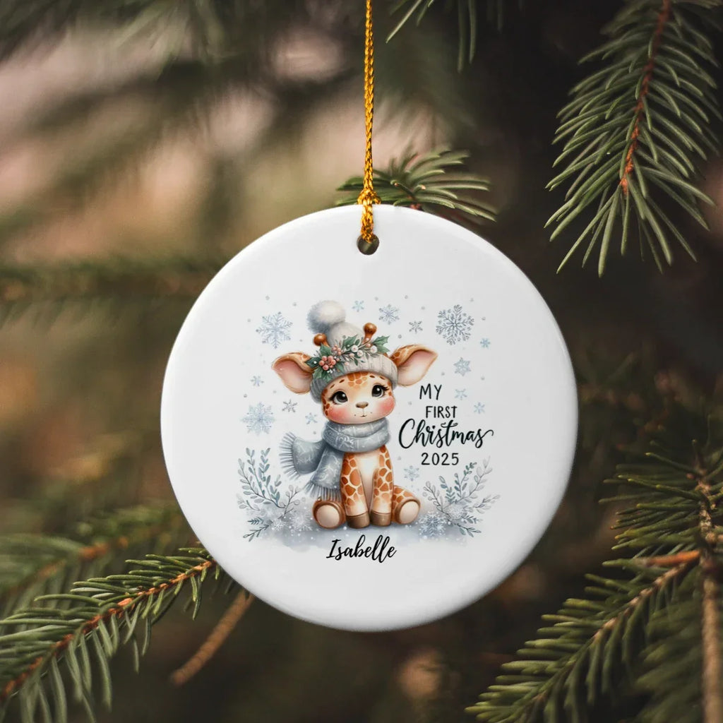 My First Christmas 2025 Giraffe Ornament – Baby’s First Christmas Keepsake, Cute Newborn Gift, Durable MDF Ornament with Gold Cord