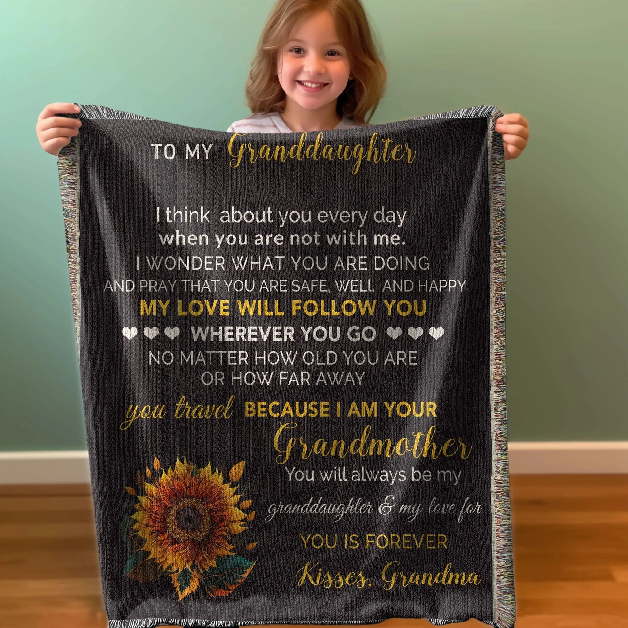 To My Granddaughter My Love Will Follow You Personalized Heirloom Woven Blanket