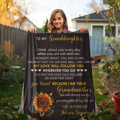 To My Granddaughter My Love Will Follow You Personalized Heirloom Woven Blanket