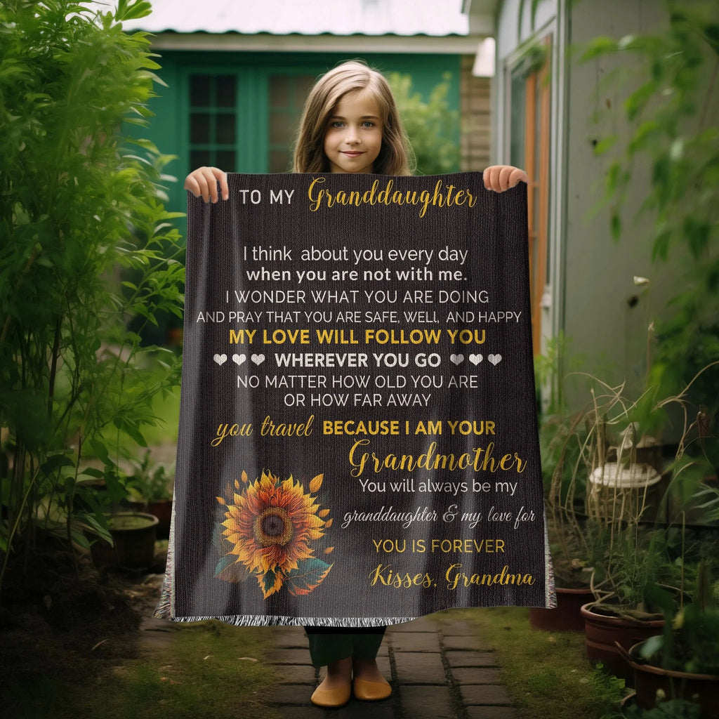 To My Granddaughter My Love Will Follow You Personalized Heirloom Woven Blanket