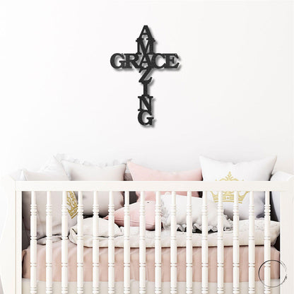 Amazing Grace Cross Metal Art Wall Sign - Mallard Moon Gift Shop
