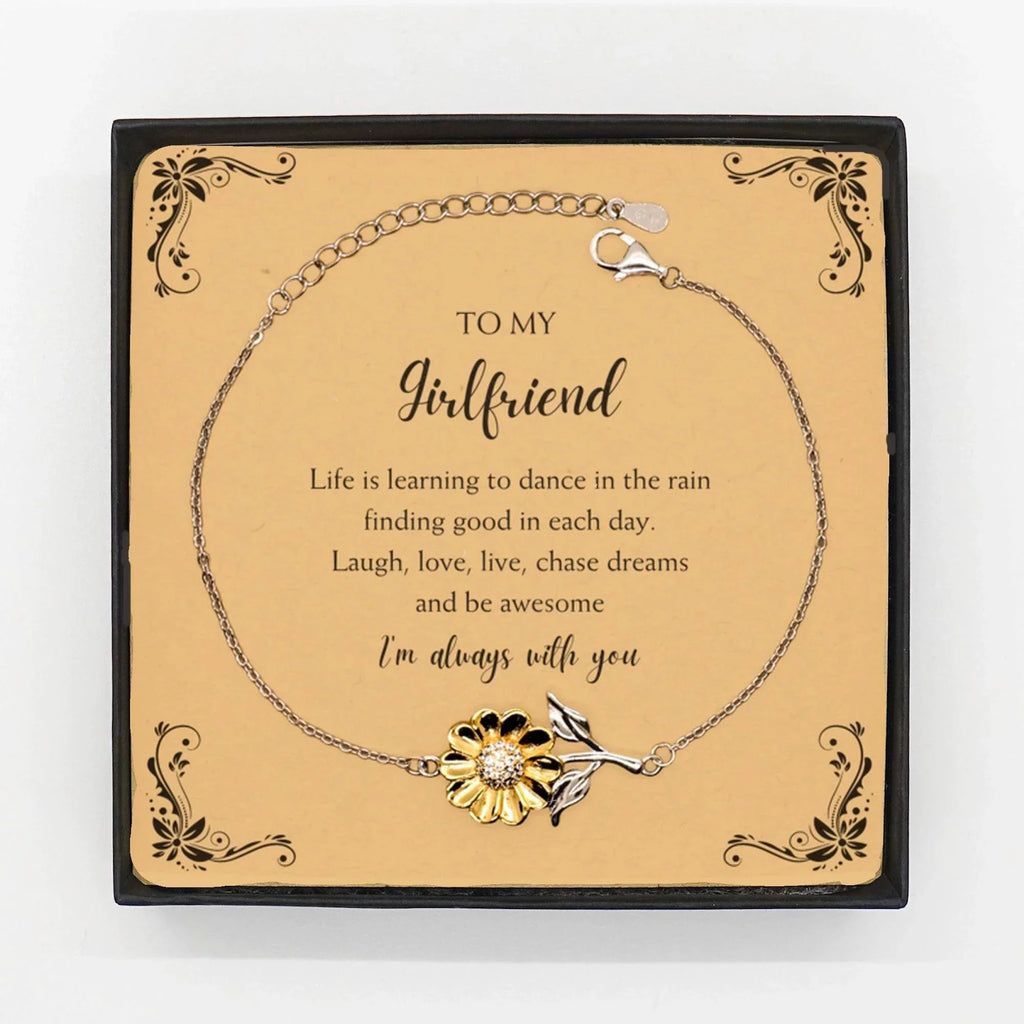 Girlfriend Sunflower Bracelet - Life is Learning to Dance in the Rain Birthday, Christmas Holiday Gifts