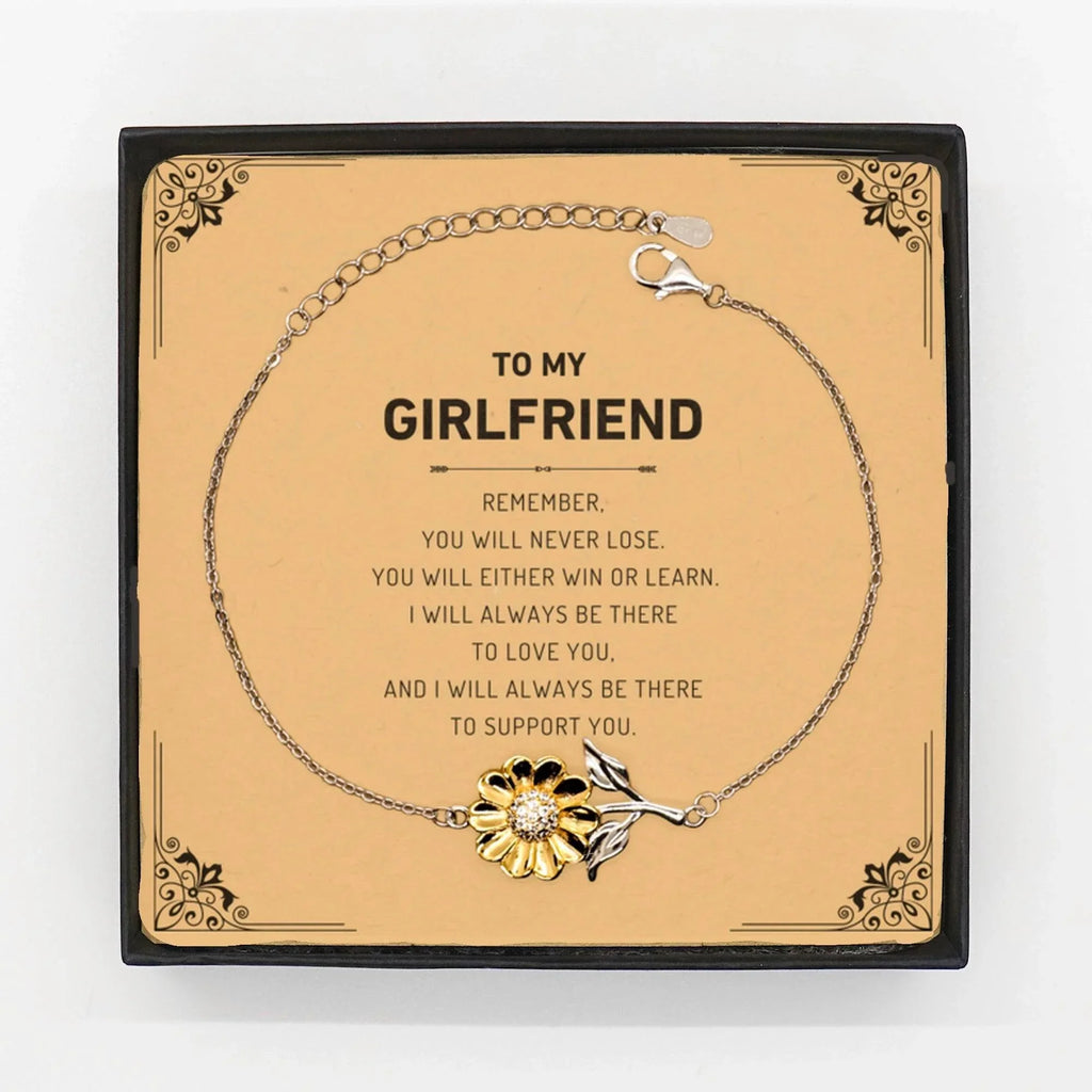 Girlfriend Gifts, To My Girlfriend Remember, you will never lose. You will either WIN or LEARN, Keepsake Sunflower Bracelet For Girlfriend Card, Birthday Christmas Gifts Ideas For Girlfriend X-mas Gifts