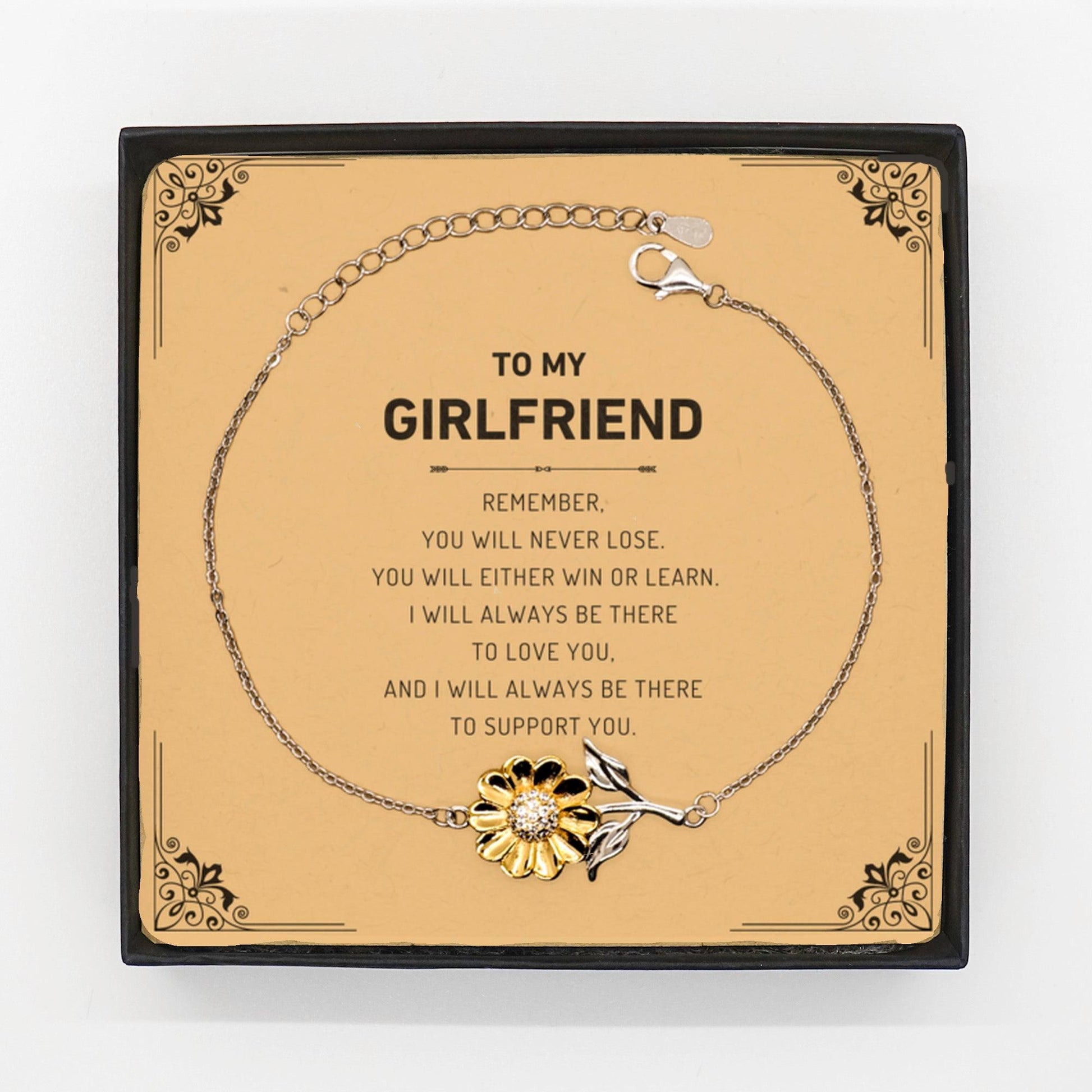 Girlfriend Gifts, To My Girlfriend Remember, you will never lose. You will either WIN or LEARN, Keepsake Sunflower Bracelet For Girlfriend Card, Birthday Christmas Gifts Ideas For Girlfriend X-mas Gifts - Mallard Moon Gift Shop