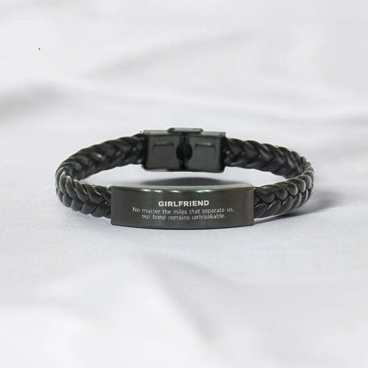 Girlfriend Long Distance Relationship No matter the miles that separate us, Our Bond Remains Unbreakable Braided Leather Bracelet Birthday Graduation Christmas Unique Gifts - Mallard Moon Gift Shop