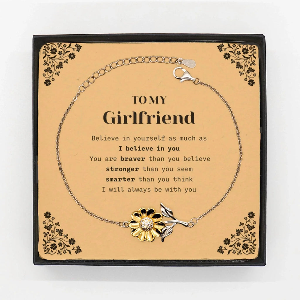Girlfriend Sunflower Bracelet Gifts, To My Girlfriend You are braver than you believe, stronger than you seem, Inspirational Gifts For Girlfriend Card, Birthday, Christmas Gifts For Girlfriend Men Women