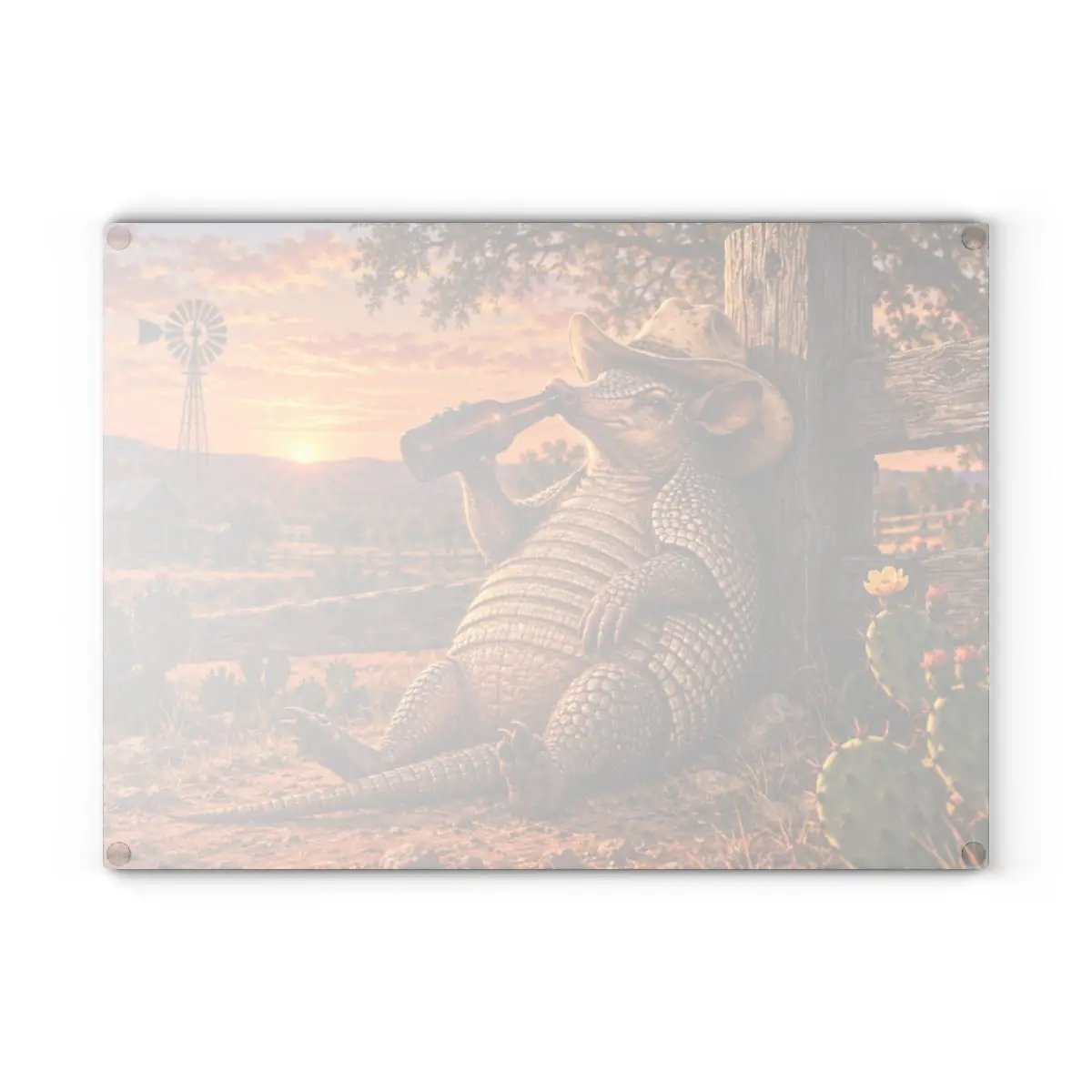 Funny Armadillo Glass Cutting Board, Texas Kitchen Decor, Cowboy Armadillo Gift, Western Kitchen Decor, Funny Texas Housewarming Gift