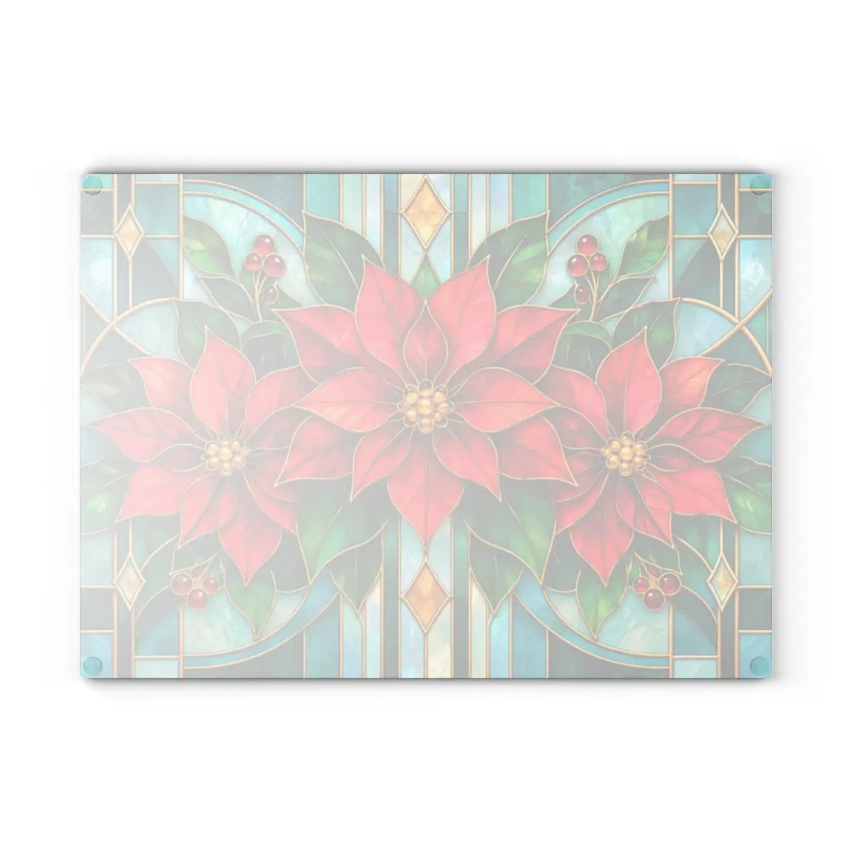 Christmas Poinsettia Glass Cutting Board, Stained Glass Floral Kitchen Decor, Holiday Serving Board, Festive Cooking Gift for Home Chefs