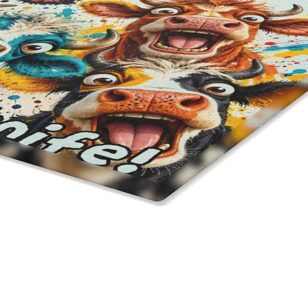 Screaming Cow Cutting Board, Funny Cow Glass Cutting Board, Colorful Cow Kitchen Decor, Farm Animal Gift, Cow Lover Gift