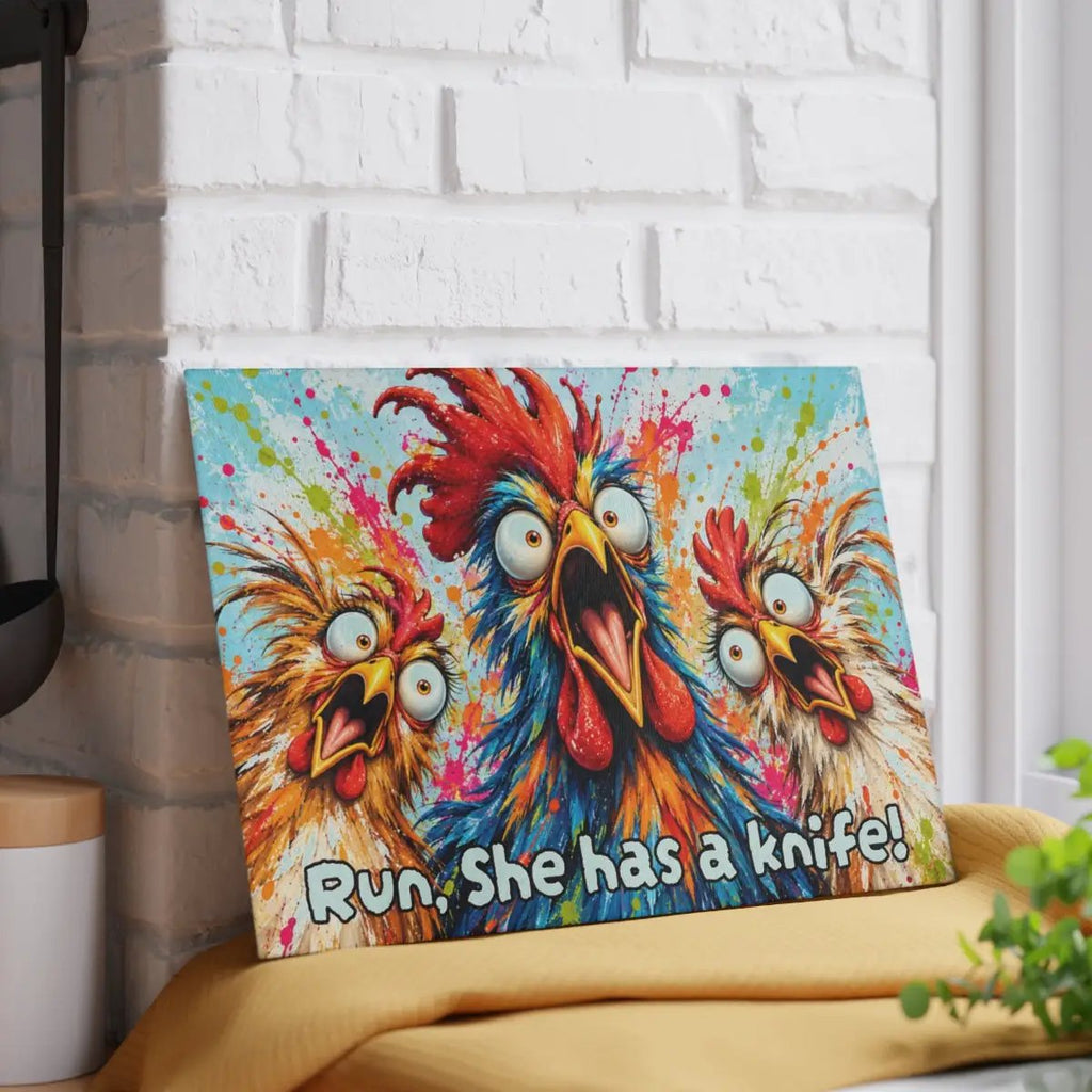 Three Screaming Chickens Cutting Board, Funny Chicken Kitchen Decor, Colorful Chicken Lover Gift, Farmhouse Kitchen Gift