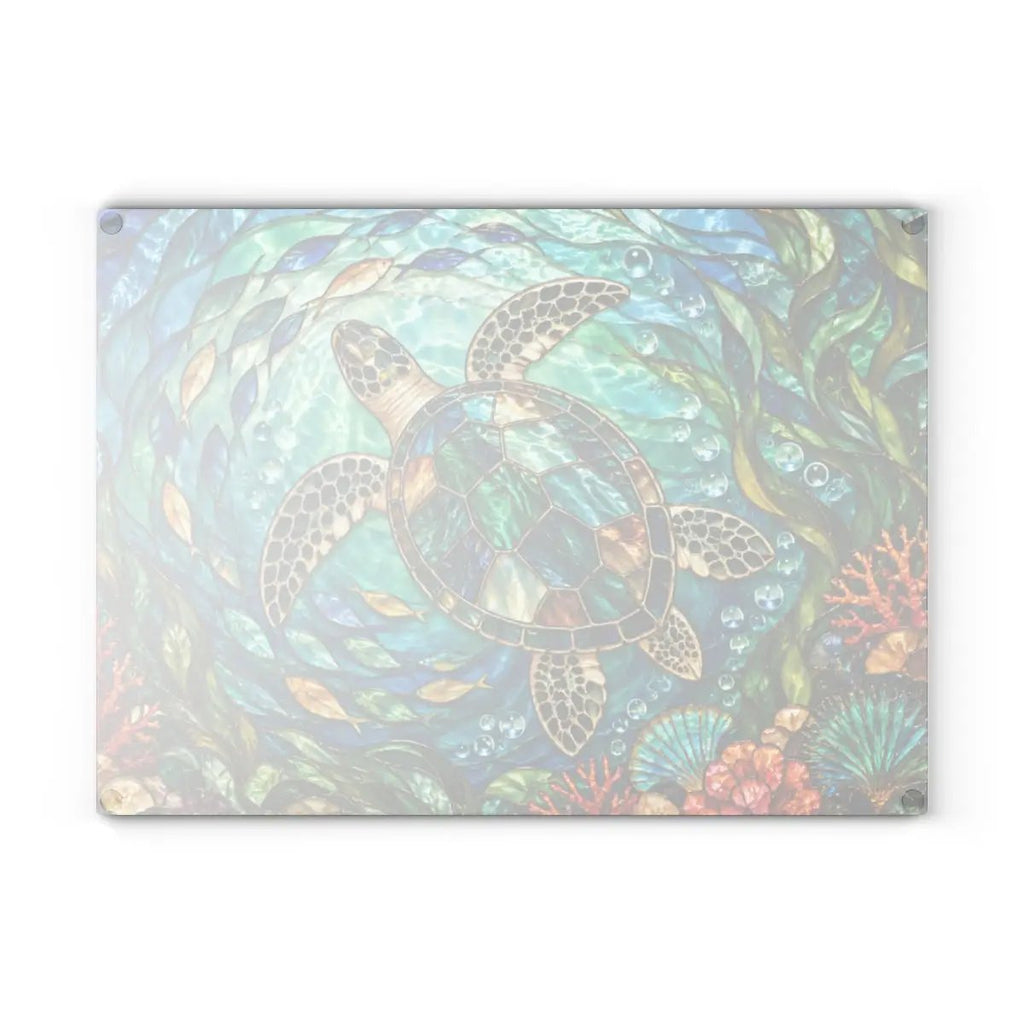 Sea Turtle Glass Cutting Board, Ocean Kitchen Decor, Coastal Serving Board, Underwater Sea Life Chopping Board, Beach House Gift Idea