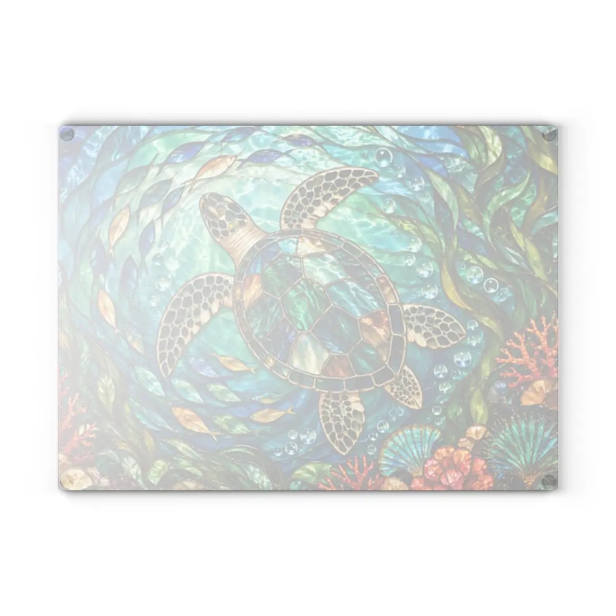 Sea Turtle Glass Cutting Board, Ocean Kitchen Decor, Coastal Serving Board, Underwater Sea Life Chopping Board, Beach House Gift Idea