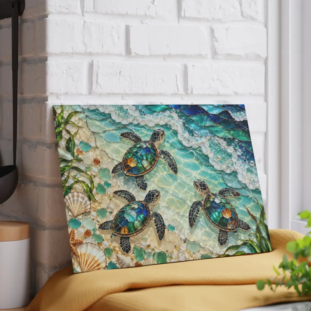 Sea Turtle Hatchlings Cutting Board, Coastal Kitchen Decor, Ocean Beach House Gift, Tempered Glass Chopping Board, Marine Life Kitchen Accent