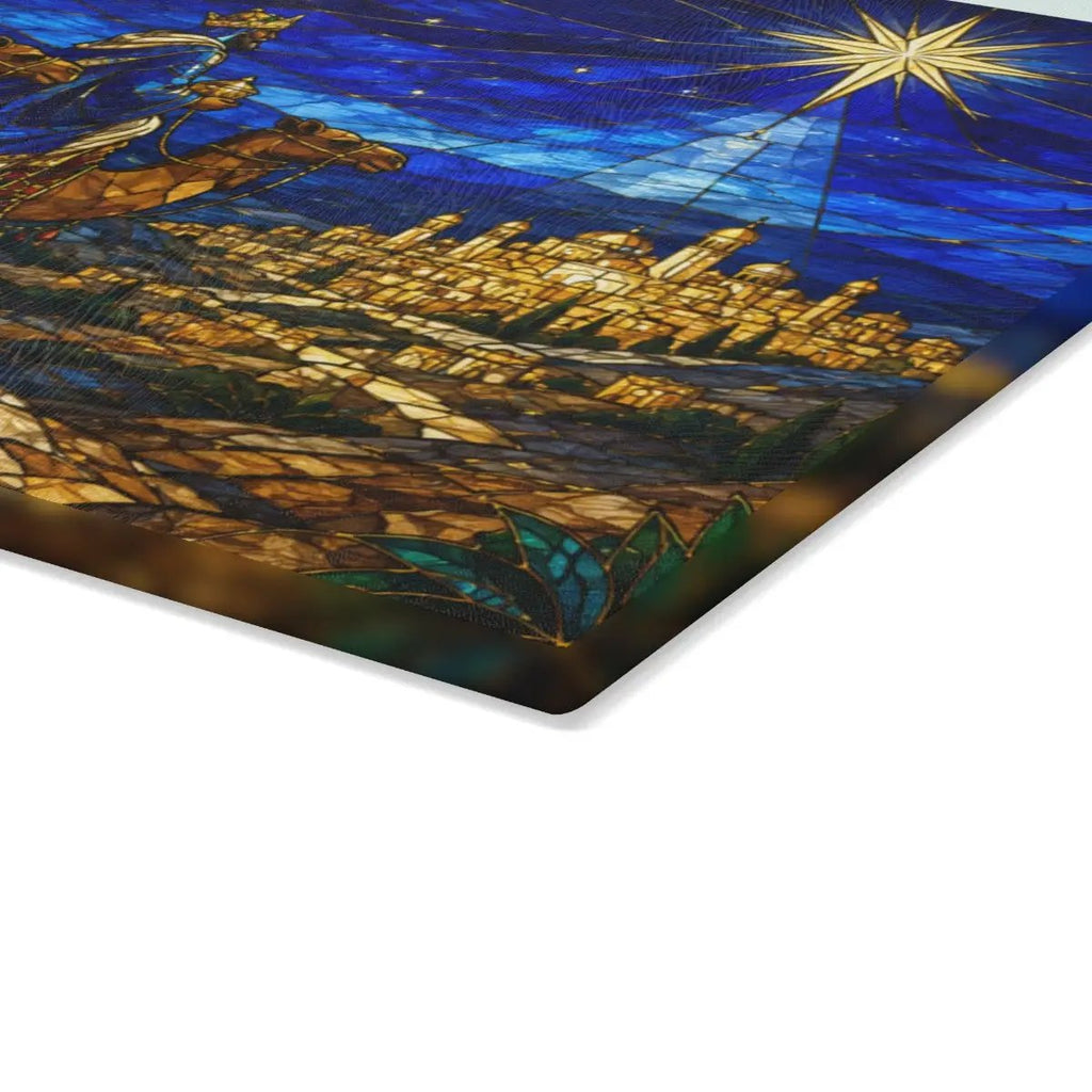 Three Wise Men Glass Cutting Board, Christian Christmas Gift, Magi Star of Bethlehem Decor, Religious Christmas, Stained Glass Art