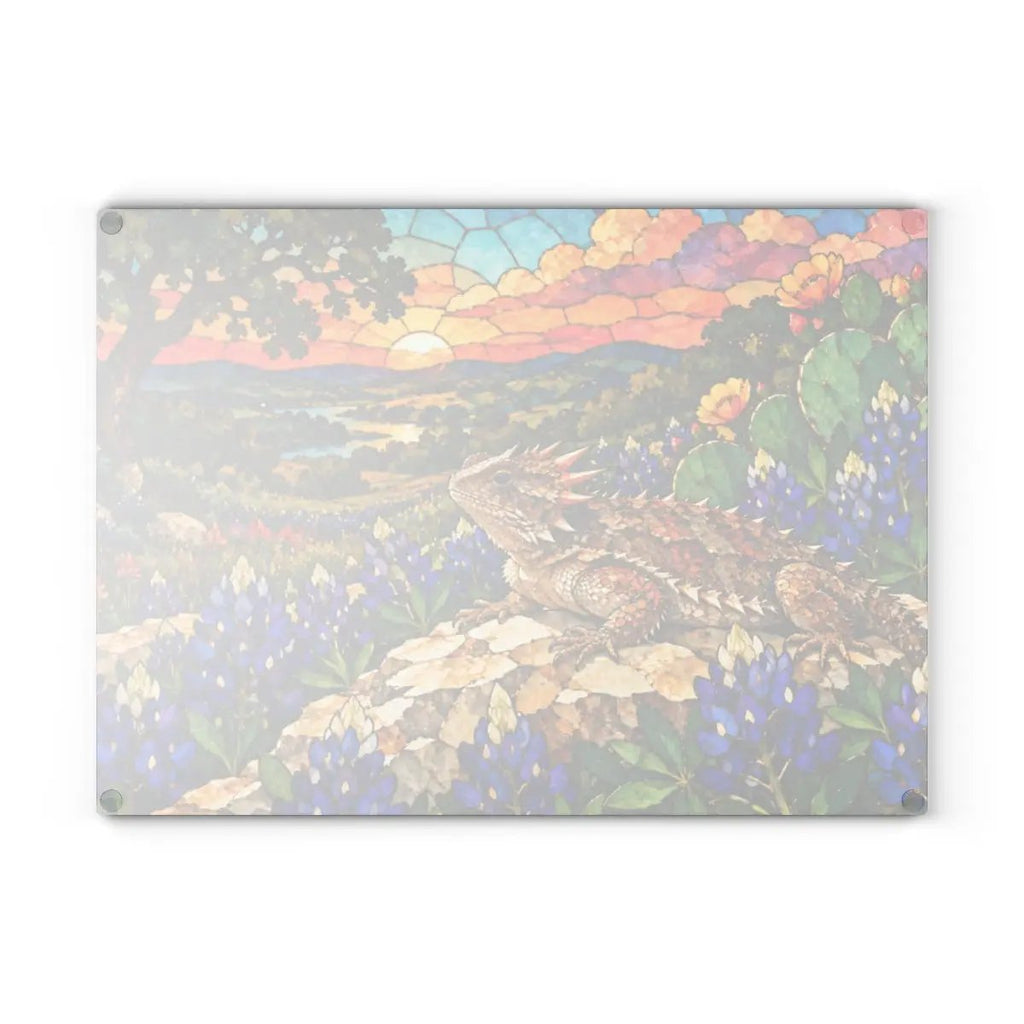 Texas Horned Lizard Glass Cutting Board, Bluebonnet Kitchen Decor, Texas Wildflower Cutting Board, Horny Toad Gift, Texas Housewarming Gift