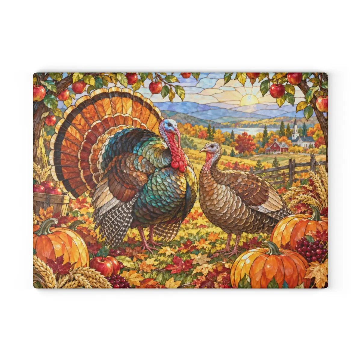 Thanksgiving Turkey Glass Cutting Board, Stained Glass Turkey Kitchen Decor, Fall Harvest Chopping Board, Thanksgiving Gift