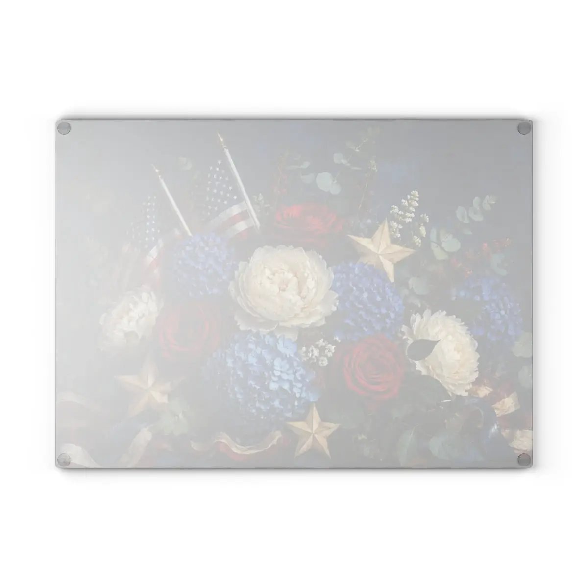 Patriotic Floral Cutting Board, American Flag Glass Cutting Board, Red White Blue Kitchen Decor, Americana Gift, 4th of July Decor