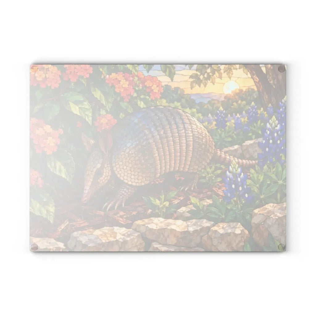 Armadillo Glass Cutting Board, Texas Kitchen Decor, Bluebonnet Armadillo Gift, Stained Glass Style Wildlife Art, Texas Housewarming Gift