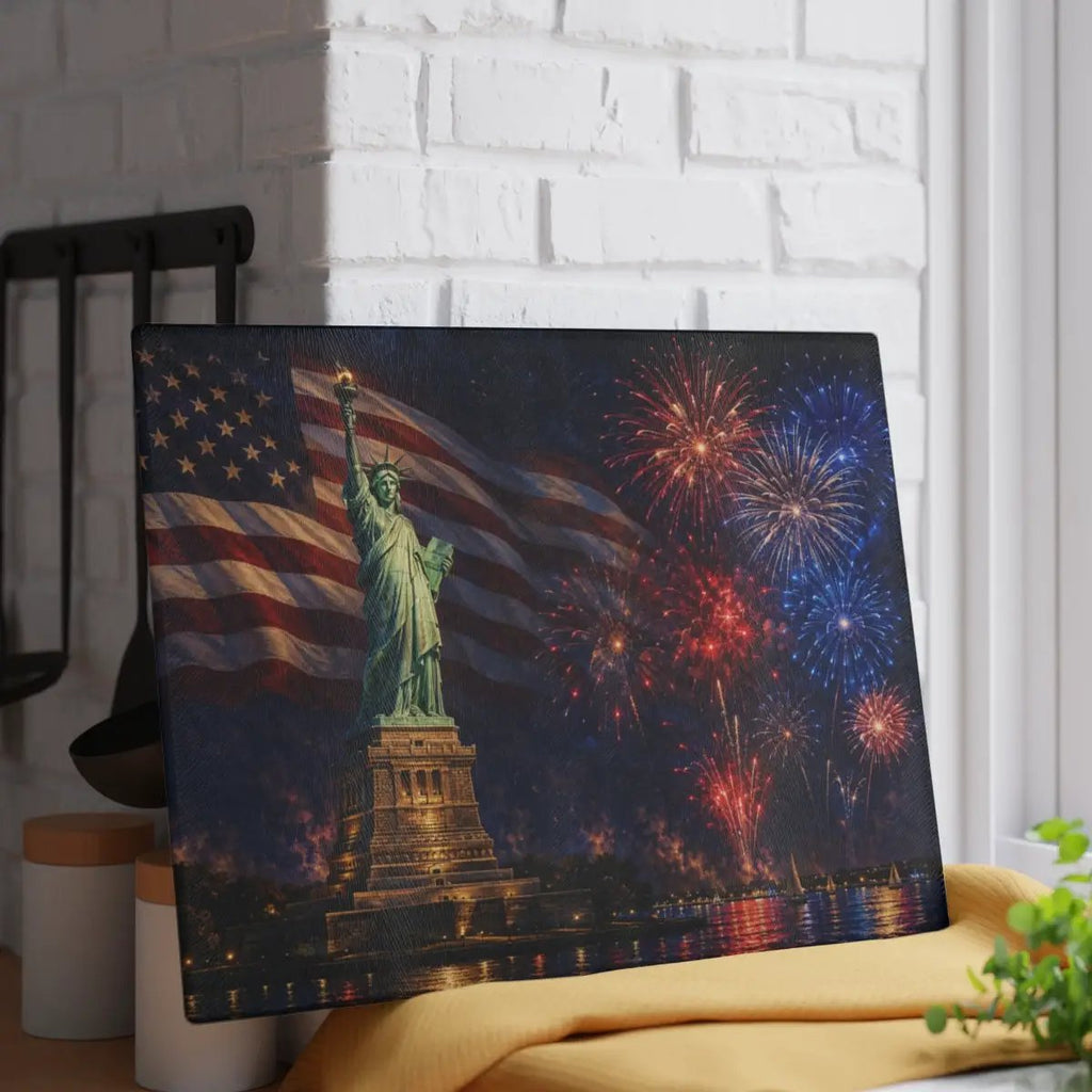 Statue of Liberty Cutting Board, American Flag Glass Cutting Board, 4th of July Kitchen Decor, Patriotic Gift, Americana Decor