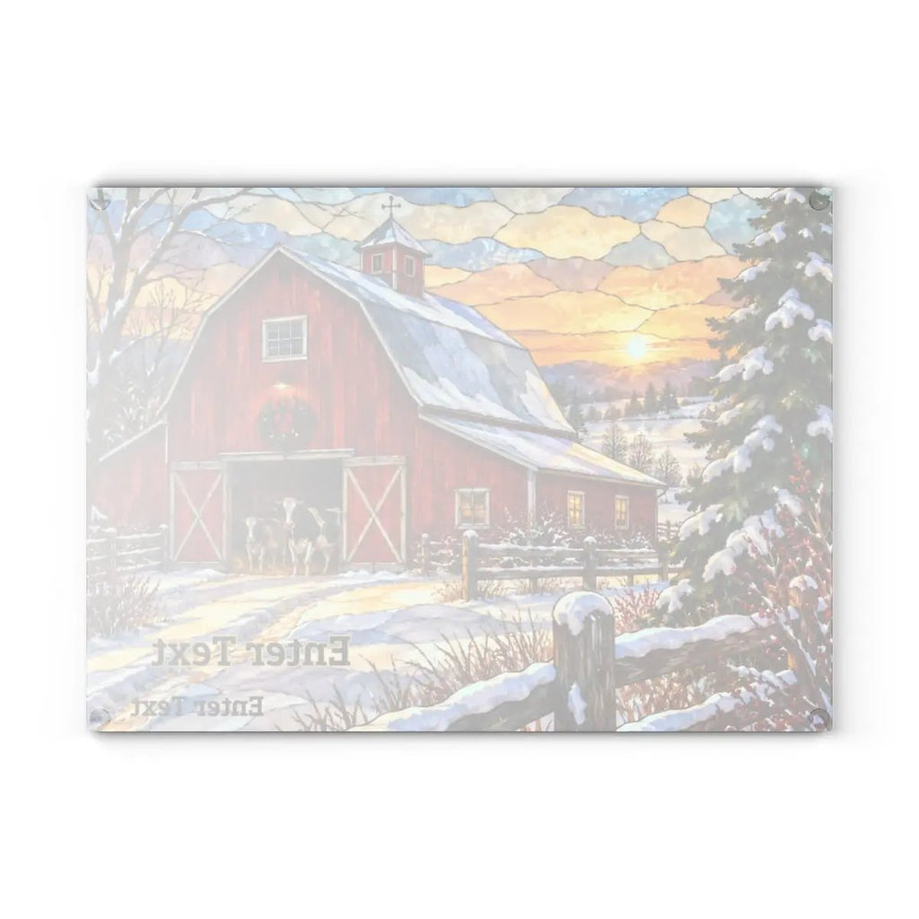 Christmas Red Barn Glass Cutting Board, Winter Farmhouse Decor, Cow Christmas Gift, Country Kitchen Decor, Farmhouse Holiday Gift