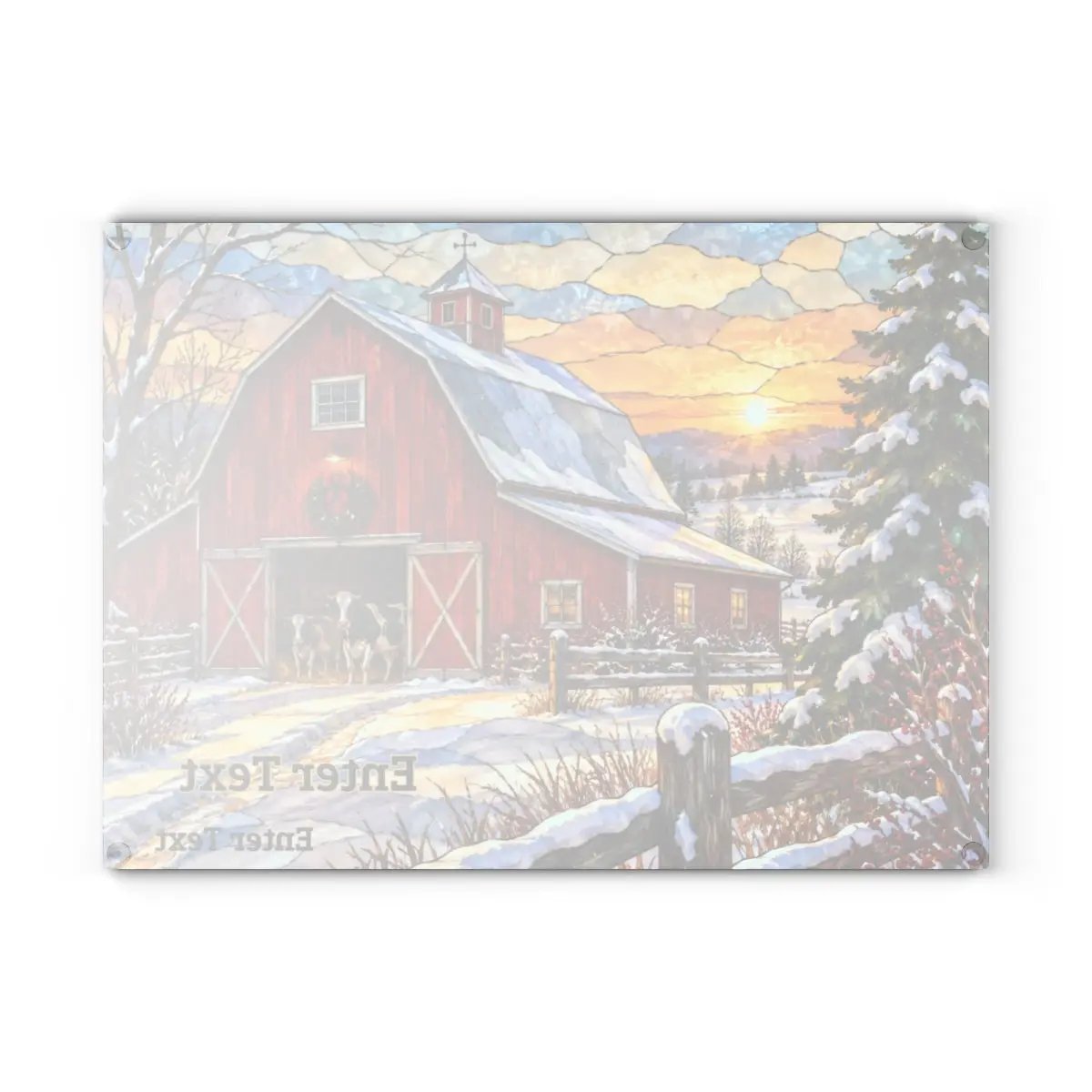 Christmas Red Barn Glass Cutting Board, Winter Farmhouse Decor, Cow Christmas Gift, Country Kitchen Decor, Farmhouse Holiday Gift