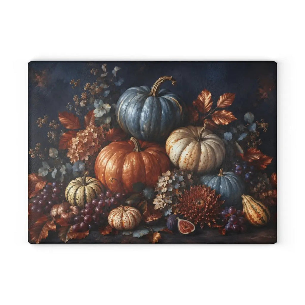 Blue Pumpkin Glass Cutting Board, Elegant Fall Kitchen Decor, Autumn Harvest Cutting Board, Thanksgiving Kitchen Gift