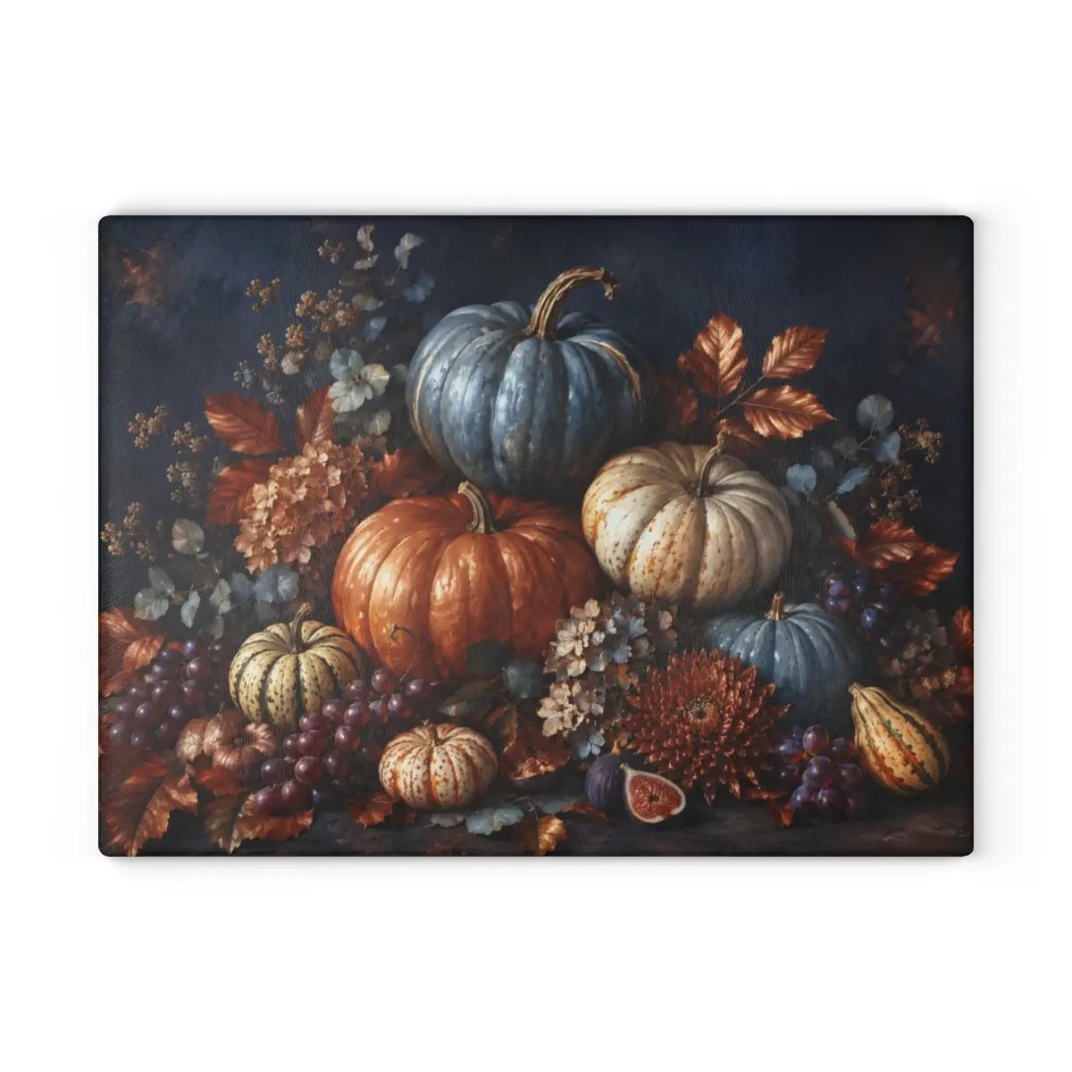 Blue Pumpkin Glass Cutting Board, Elegant Fall Kitchen Decor, Autumn Harvest Cutting Board, Thanksgiving Kitchen Gift