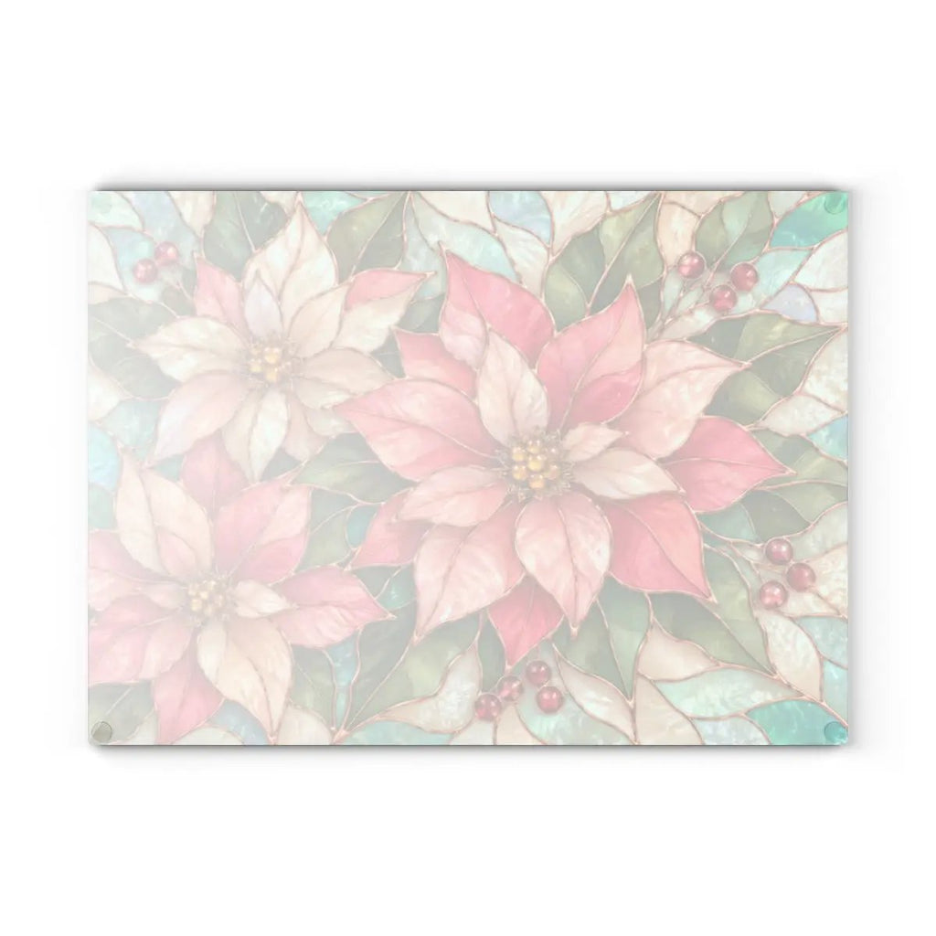 Pink Poinsettia Glass Cutting Board, Christmas Floral Kitchen Decor, Tempered Chopping Board, Holiday Hostess Gift, Serving Board for Home