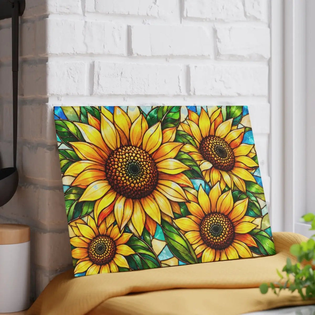 Sunflower Glass Cutting Board, Bold Floral Kitchen Decor, Stained Glass Sunflower Art, Yellow Flower Cutting Board, Sunflower Lover Gift