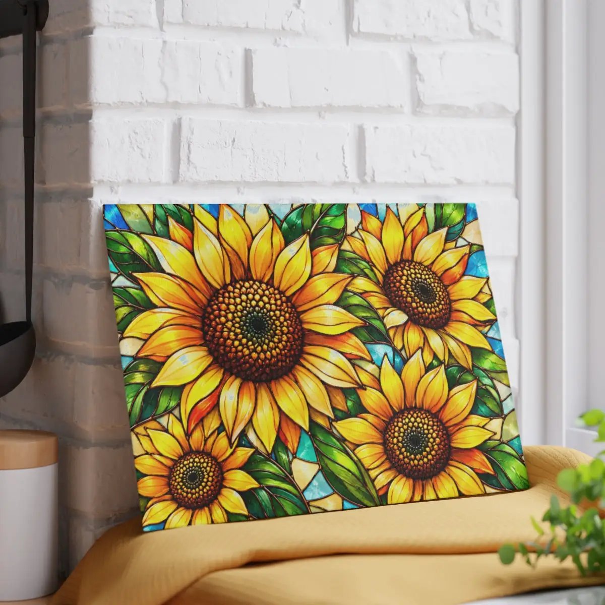 Sunflower Glass Cutting Board, Bold Floral Kitchen Decor, Stained Glass Sunflower Art, Yellow Flower Cutting Board, Sunflower Lover Gift