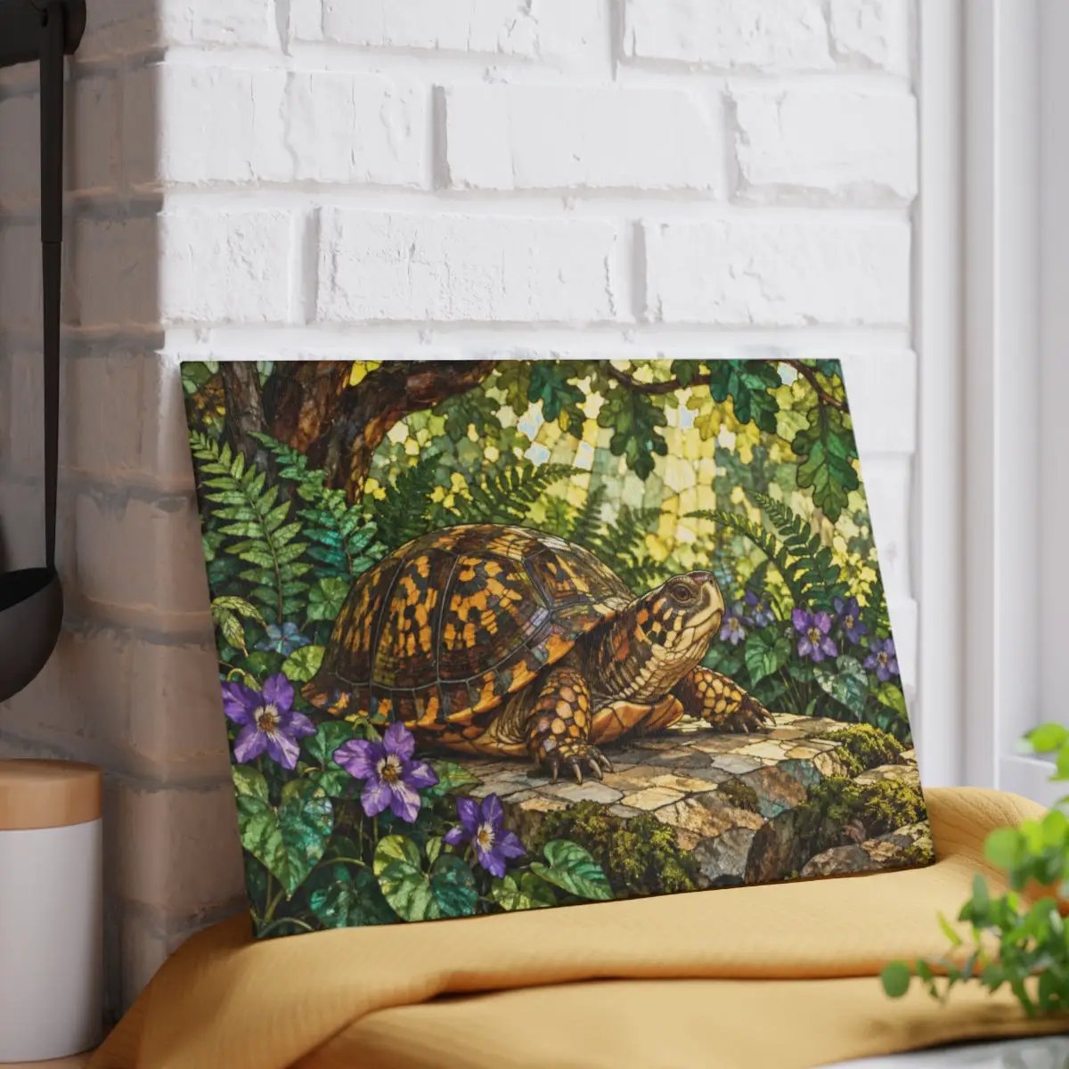 Box Turtle Cutting Board, Woodland Nature Kitchen Decor, Tempered Glass Chopping Board, Turtle Lover Gift, Forest Animal Kitchen Art