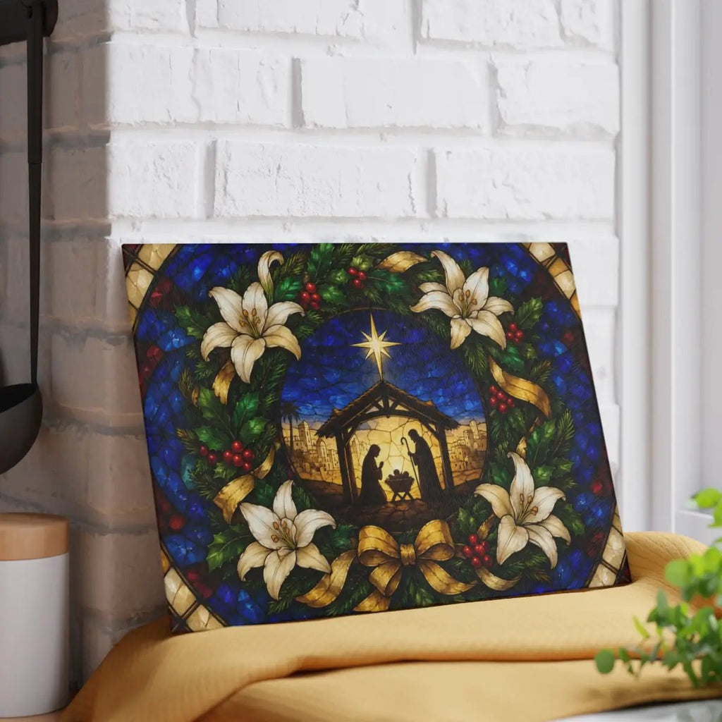 Nativity Glass Cutting Board, Stained Glass Christmas Decor, Holy Family Christian Kitchen Gift, Religious Christmas Cutting Board