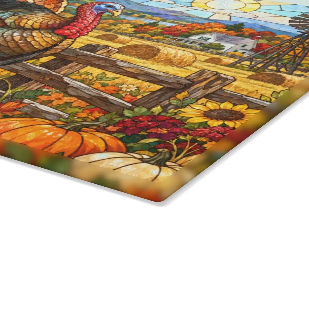 Thanksgiving Turkey Glass Cutting Board, Farmhouse Fall Kitchen Decor, Country Harvest Turkey Cutting Board, Autumn Kitchen Gift