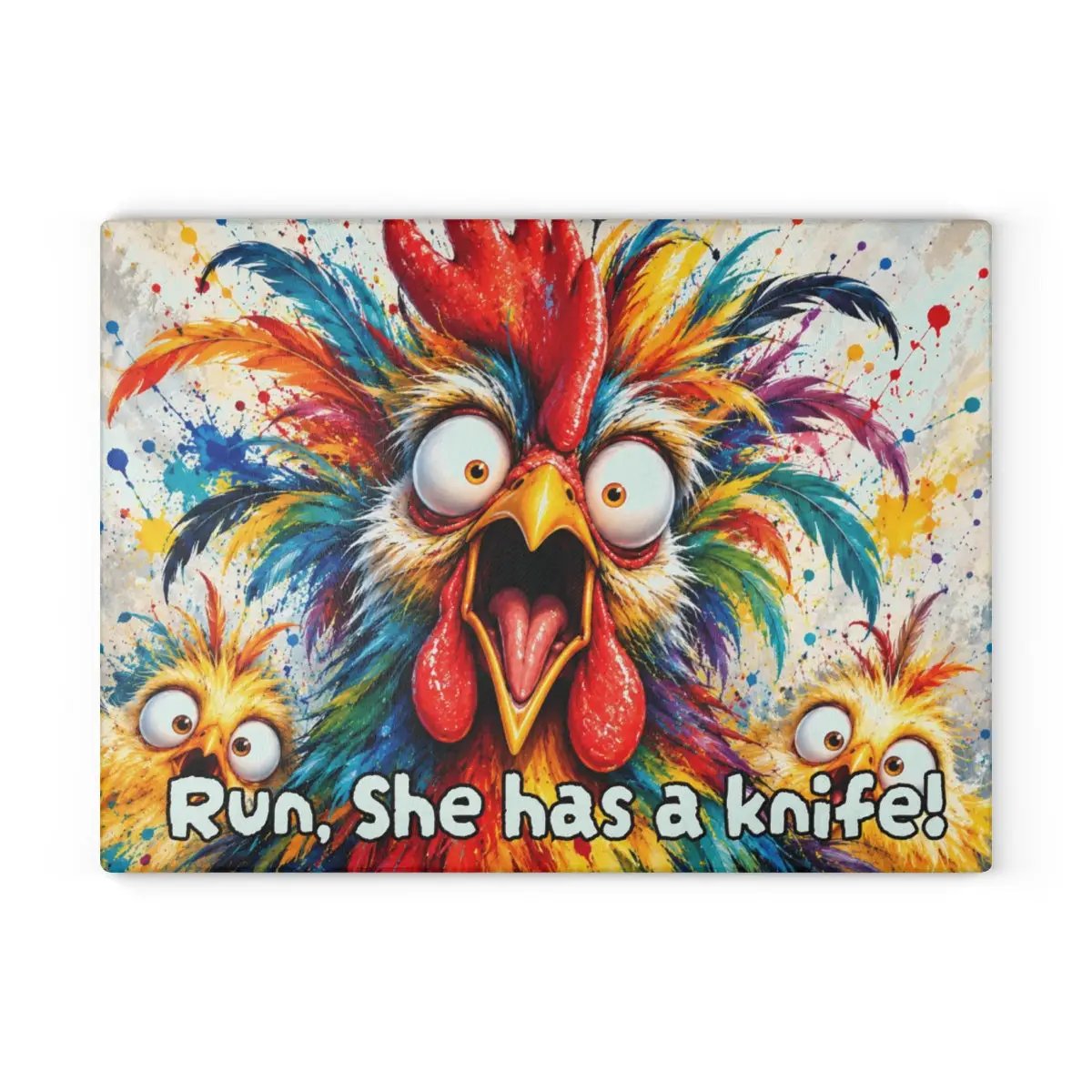 Rainbow Rooster Cutting Board, Funny Screaming Chicken Kitchen Decor, Colorful Rooster Gift, Chicken Lover Farmhouse Decor