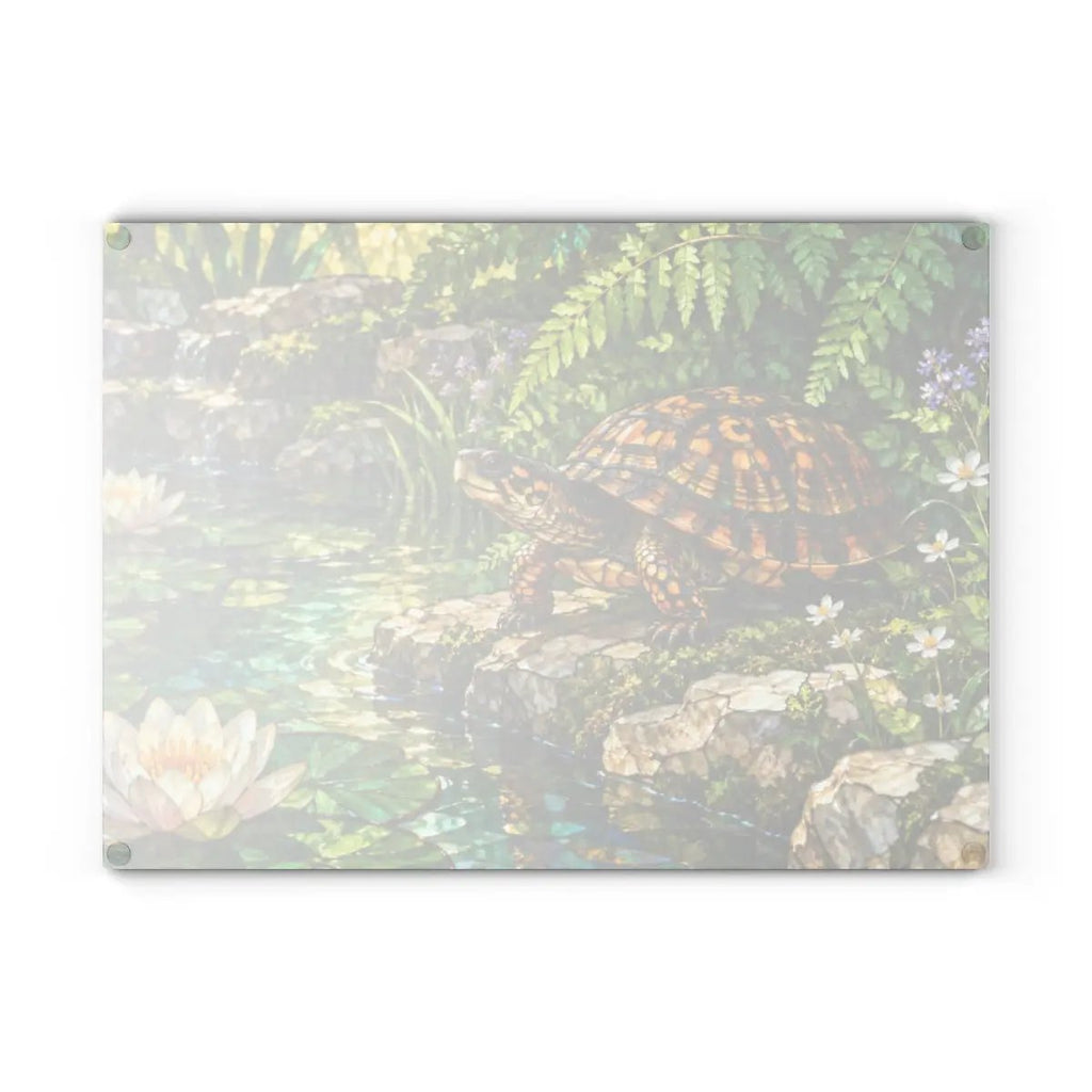 Box Turtle Glass Cutting Board, Pond Nature Kitchen Decor, Reptile Lover Gift, Wildlife Chopping Board, Decorative Tempered Glass Board