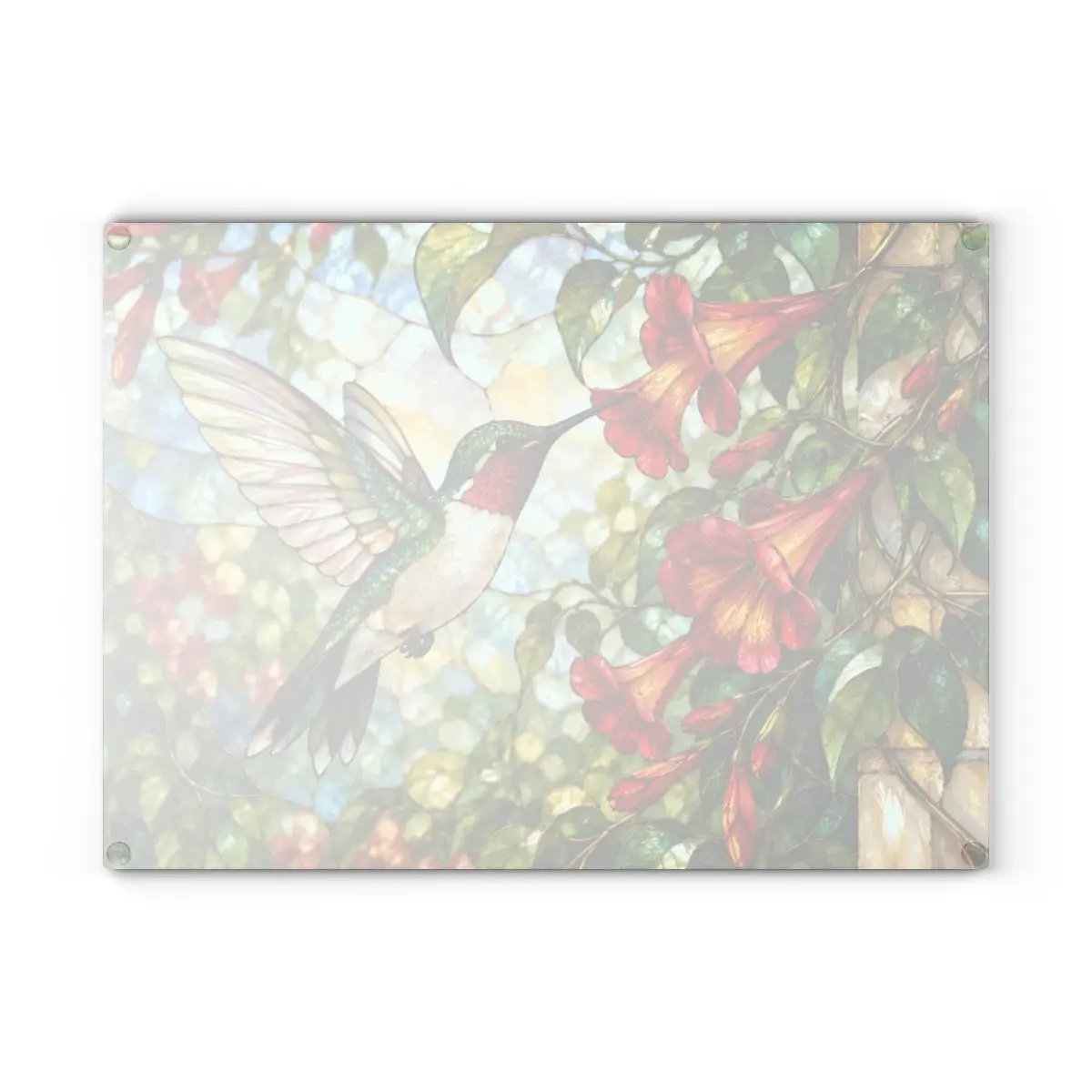 Hummingbird Cutting Board, Stained Glass Hummingbird Decor, Trumpet Vine Kitchen Decor, Bird Lover Gift, Garden Lover Gift